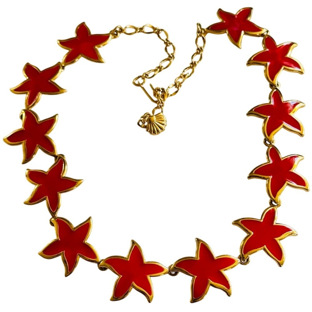 VTG‎ Regal Barcs Starfish Star 80s Necklace Gold Plated Enamel Retro Whimsical